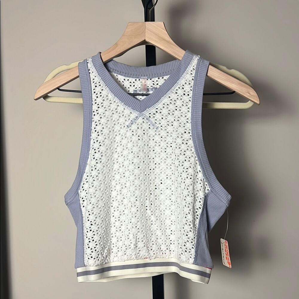 NWT Free People Slam Dunk Tank  White and Purple Sleeveless Top Size Small
